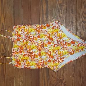 Aerie orange floral one piece swimsuit size small